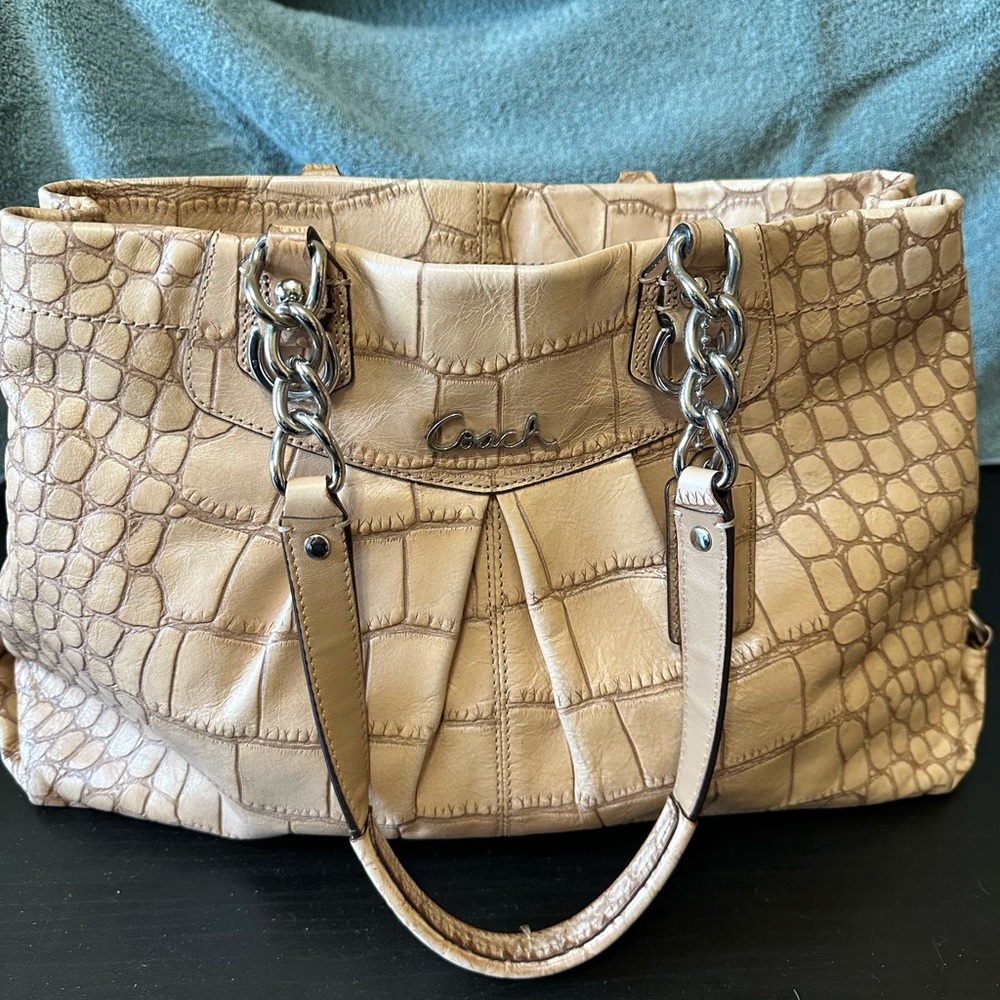 Coach Croc-Embossed Tan Shoulder Bag